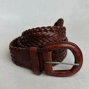 Eddie Bauer Womens Brown Leather Braided Belt Size Large Woven Waist